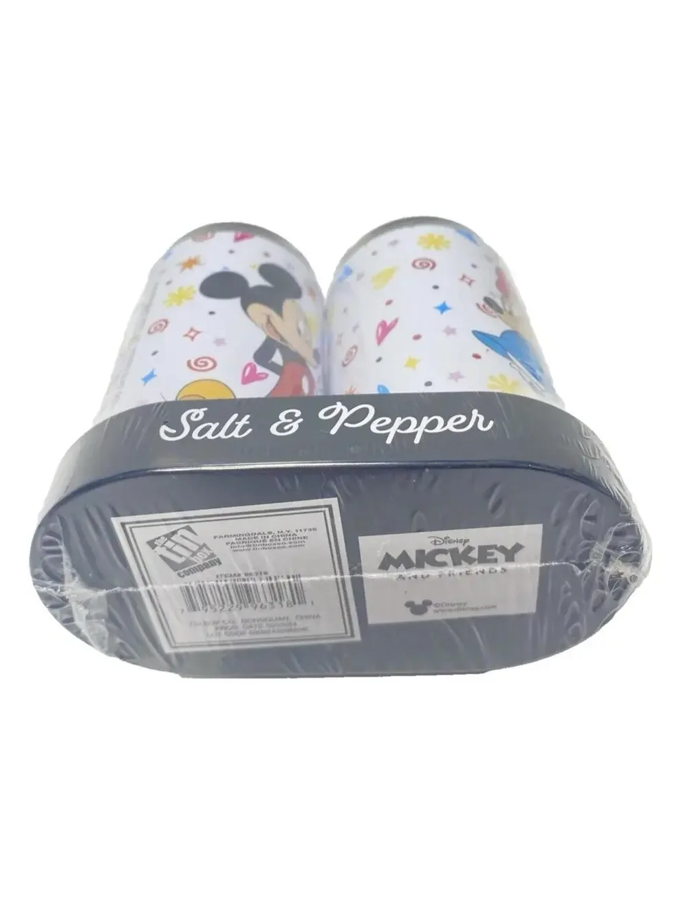 Disney Mickey Minnie Mouse Salt Pepper Shakers Tin Set w/ Display Tray New Cute